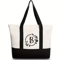 Women's Medium Canvas Letter Flower Classic Style Square Zipper Shoulder Bag sku image 19