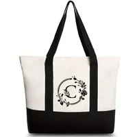 Women's Medium Canvas Letter Flower Classic Style Square Zipper Shoulder Bag sku image 20