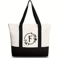 Women's Medium Canvas Letter Flower Classic Style Square Zipper Shoulder Bag sku image 43