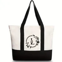 Women's Medium Canvas Letter Flower Classic Style Square Zipper Shoulder Bag sku image 48