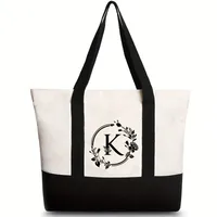 Women's Medium Canvas Letter Flower Classic Style Square Zipper Shoulder Bag sku image 47