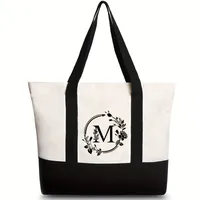 Women's Medium Canvas Letter Flower Classic Style Square Zipper Shoulder Bag sku image 2