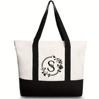 Women's Medium Canvas Letter Flower Classic Style Square Zipper Shoulder Bag sku image 24