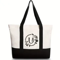 Women's Medium Canvas Letter Flower Classic Style Square Zipper Shoulder Bag sku image 53
