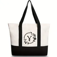 Women's Medium Canvas Letter Flower Classic Style Square Zipper Shoulder Bag sku image 4