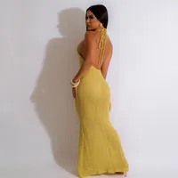 Women's Sheath Dress Sexy Halter Neck Backless Sleeveless Solid Color Maxi Long Dress Outdoor Beach Date main image 3