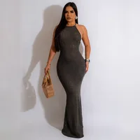 Women's Sheath Dress Sexy Halter Neck Backless Sleeveless Solid Color Maxi Long Dress Outdoor Beach Date sku image 2
