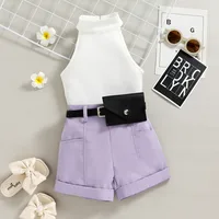Elegant Solid Color Cotton Girls Clothing Sets main image 1