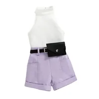 Elegant Solid Color Cotton Girls Clothing Sets main image 2