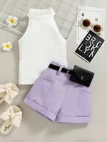 Elegant Solid Color Cotton Girls Clothing Sets main image 3