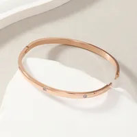 Simple Style Round Solid Color Titanium Steel Rhinestones Bangle In Bulk main image 3