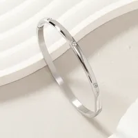 Simple Style Round Solid Color Titanium Steel Rhinestones Bangle In Bulk main image 1