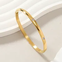 Simple Style Round Solid Color Titanium Steel Rhinestones Bangle In Bulk sku image 1