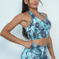 Sports Tie Dye Nylon Spandex Halter Neck Active Tops Halter Crisscross Tank main image 4