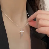 925 Sterling Silver Ball Chain Plating Cross Pendant Necklace main image 4