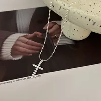 925 Sterling Silver Ball Chain Plating Cross Pendant Necklace main image 3