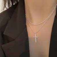 925 Sterling Silver Ball Chain Plating Cross Pendant Necklace main image 5