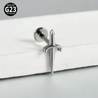 1 Piece Lip Rings Casual Vacation Simple Style Sword Crown Pure Titanium Inlay Zircon 18K Gold Plated Lip Rings sku image 2