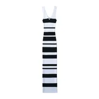 Women's Sheath Dress Tank Dress Simple Style V Neck Contrast Binding Sleeveless Stripe Midi Dress Holiday Date main image 2