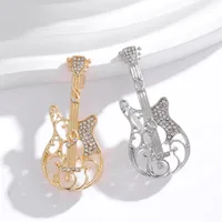 Cute Classic Style Guitar Teeth Cat Alloy Enamel Inlay Rhinestones Unisex Corsage Brooches Collar Pin main image 5