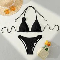 Women's Solid Color Flower 2 Pieces Set Bikinis Swimwear sku image 3