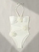 Women's Sexy Solid Color Flower 1 Piece One Piece Swimwear sku image 2