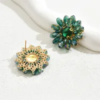 1 Pair Casual Simple Style Flower Alloy Glass Drop Earrings Ear Studs sku image 3