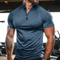Men's Solid Color Simple Style Standing Collar Short Sleeve Regular Fit Men's T-shirt main image 1