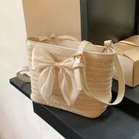 Women's Medium Straw Flower Bow Knot Vacation Beach Weave Square Zipper Straw Bag main image 1
