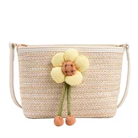 Women's Medium Straw Flower Bow Knot Vacation Beach Weave Square Zipper Straw Bag main image 3