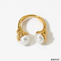 304 Stainless Steel 16K Gold Plated White Gold Plated Gold Plated Casual Plating Inlay Round Artificial Pearls Rings sku image 1