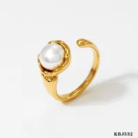 304 Stainless Steel 16K Gold Plated White Gold Plated Gold Plated Casual Plating Inlay Round Artificial Pearls Rings sku image 3