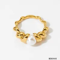 304 Stainless Steel 16K Gold Plated White Gold Plated Gold Plated Casual Plating Inlay Round Artificial Pearls Rings sku image 6