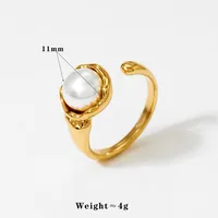304 Stainless Steel 16K Gold Plated White Gold Plated Gold Plated Casual Plating Inlay Round Artificial Pearls Rings main image 7