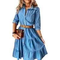Women's Swing Dress Simple Style Turndown Printing Long Sleeve Solid Color Knee-Length Casual Daily Date sku image 6