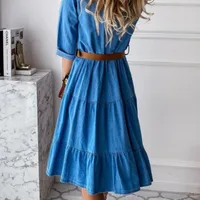 Women's Swing Dress Simple Style Turndown Printing Long Sleeve Solid Color Knee-Length Casual Daily Date main image 2