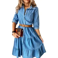 Women's Swing Dress Simple Style Turndown Printing Long Sleeve Solid Color Knee-Length Casual Daily Date main image 5