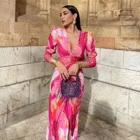 Women's Sheath Dress Elegant Plunging Neck Printing Nine Points Sleeve Color Block Solid Color Midi Dress Holiday Travel main image 1