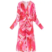 Women's Sheath Dress Elegant Plunging Neck Printing Nine Points Sleeve Color Block Solid Color Midi Dress Holiday Travel main image 4