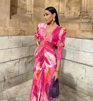 Women's Sheath Dress Elegant Plunging Neck Printing Nine Points Sleeve Color Block Solid Color Midi Dress Holiday Travel sku image 1