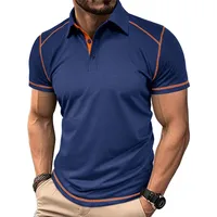 Men's Color Block Casual Turndown Short Sleeve Slim Men's T-shirt main image 1