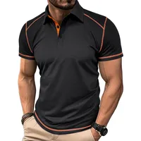 Men's Color Block Casual Turndown Short Sleeve Slim Men's T-shirt main image 3