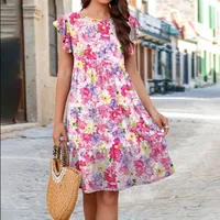 Women's Regular Dress Casual Round Neck Printing Short Sleeve Flower Knee-Length Holiday Daily main image 5