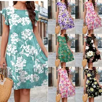 Women's Regular Dress Casual Round Neck Printing Short Sleeve Flower Knee-Length Holiday Daily main image 1
