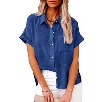 Designed Europe And The United States Spring And Summer New Explosion Top Cotton And Linen Pocket Short Sleeve Shirt T-shirt Women's Clothing main image 2