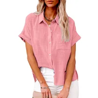 Designed Europe And The United States Spring And Summer New Explosion Top Cotton And Linen Pocket Short Sleeve Shirt T-shirt Women's Clothing main image 4