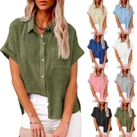 Designed Europe And The United States Spring And Summer New Explosion Top Cotton And Linen Pocket Short Sleeve Shirt T-shirt Women's Clothing main image 1