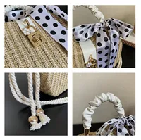 Women's Medium Straw Solid Color Vacation Beach Ribbon Weave Lock Clasp Straw Bag main image 3