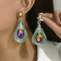 1 Pair Vintage Style Simple Style Round Water Droplets Beaded Inlay Plastic Glass Glass Drop Earrings main image 6