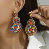 1 Pair Vintage Style Simple Style Round Water Droplets Beaded Inlay Plastic Glass Glass Drop Earrings main image 3